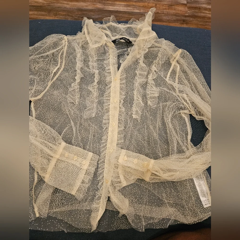 Zara Sheer Cream Blouse NWOT - Picture 1 of 2